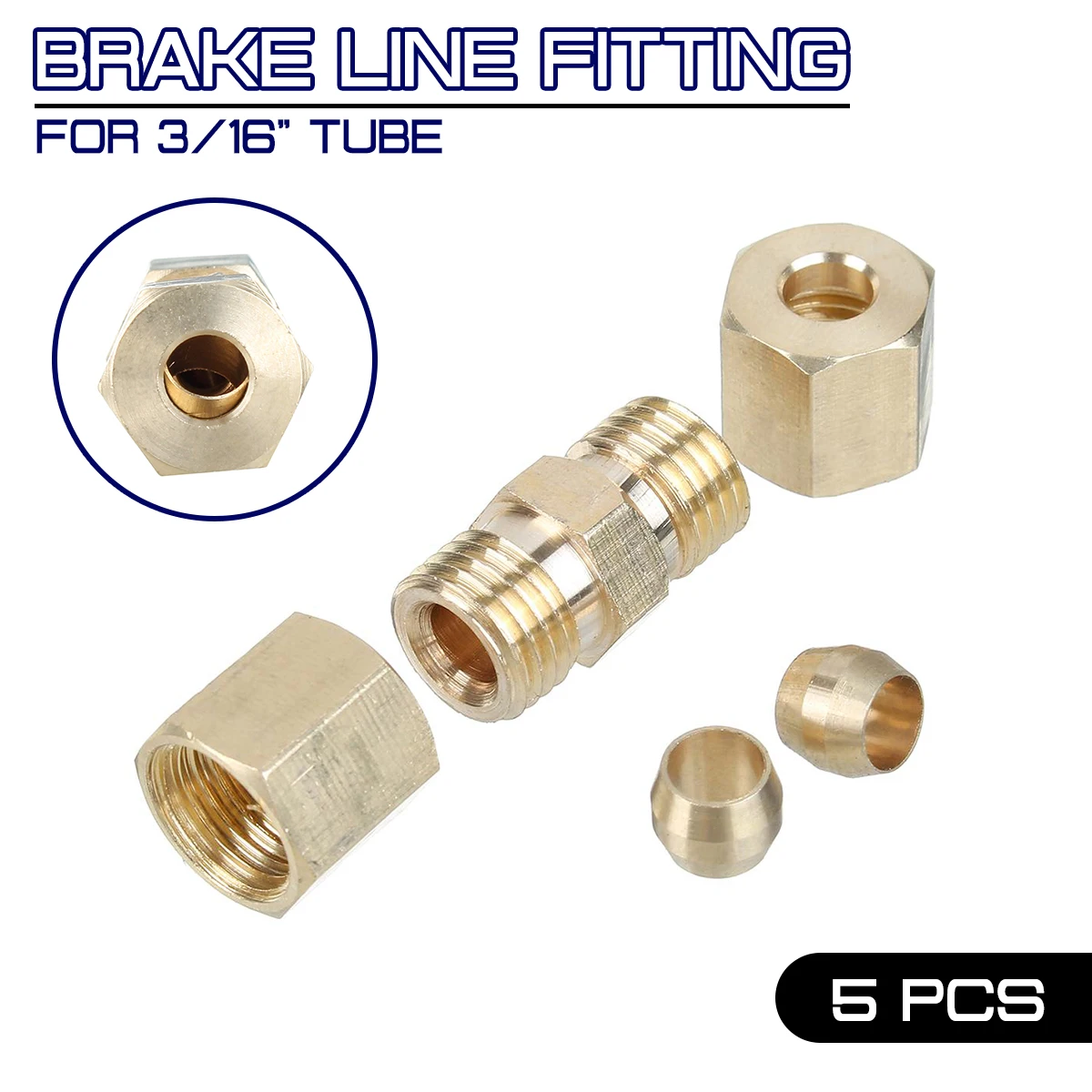

Hydraulic Brake Lines Union 5PCS 33 x 10mm Brass Straight Reducer Compression Fitting Connector 3/16" OD Tube