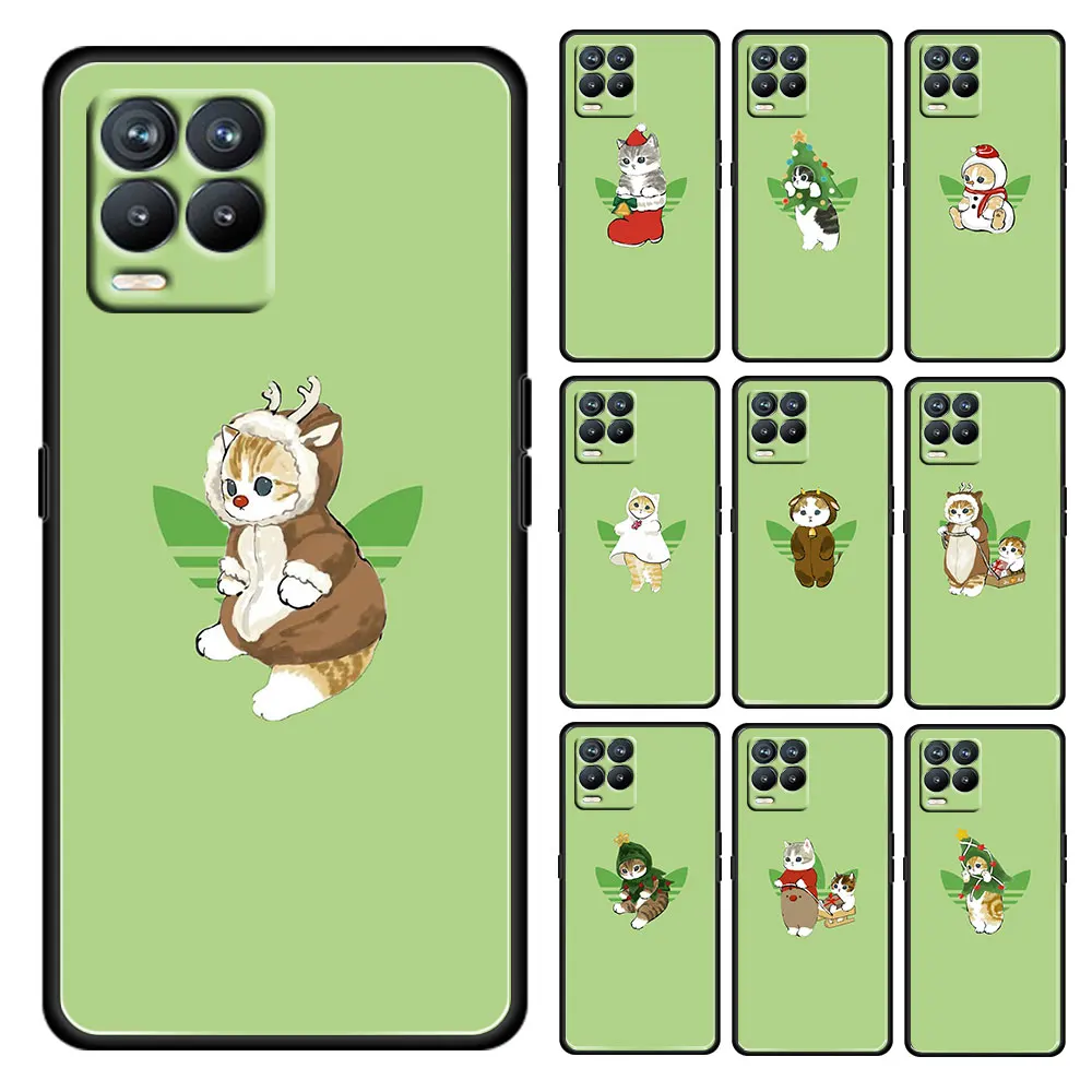 

Green cute cat cartoon Soft Shockproof Black Phone Case For OPPO Realme Narzo 30 50 8 7 Pro 8i 6 5 3 2 Global 5G Coque