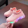 Kids Sneakers Children Baby Girls Boys Letter Mesh Led Luminous Socks Sport Run Sneakers Shoes Sapato Infantil Light Up Shoes 3