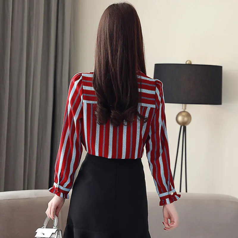 stripe blouse women of fashion 2020 vintage women's shirt clothing korean style tunic autumn tops elegant | Женская одежда