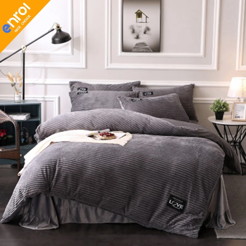 4Pcs High Quality Fleece Bedding Set For Winter Warm Floral Duvet Cover 2 Pillowcases Hot Sale | Дом и сад
