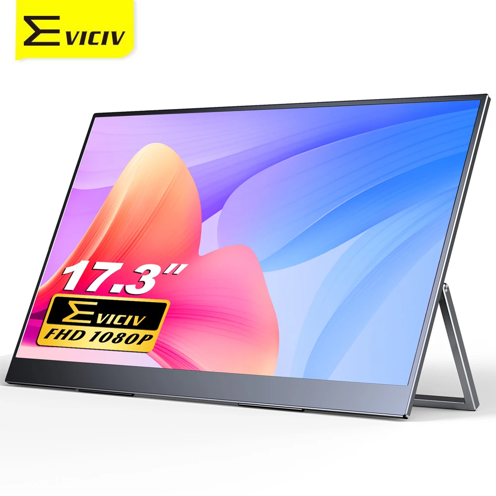 

EVICIV 17.3" Portable Monitor 1080P Full HD Mini HDMI IPS Game Display Type C Input Built-in Speakers For PS4 Xbox Raspberry Pi