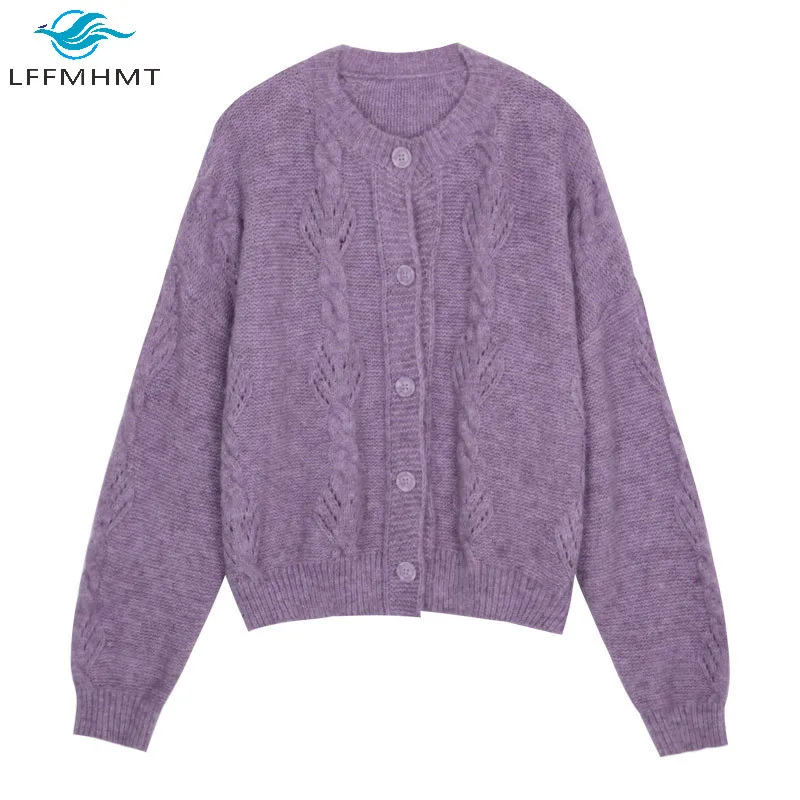 

Women Autumn Trendy Korean Style Knitted Pattern Solid Color Long Sleeve Sweater Women Office Lady Oversized Cardigan Knitwear