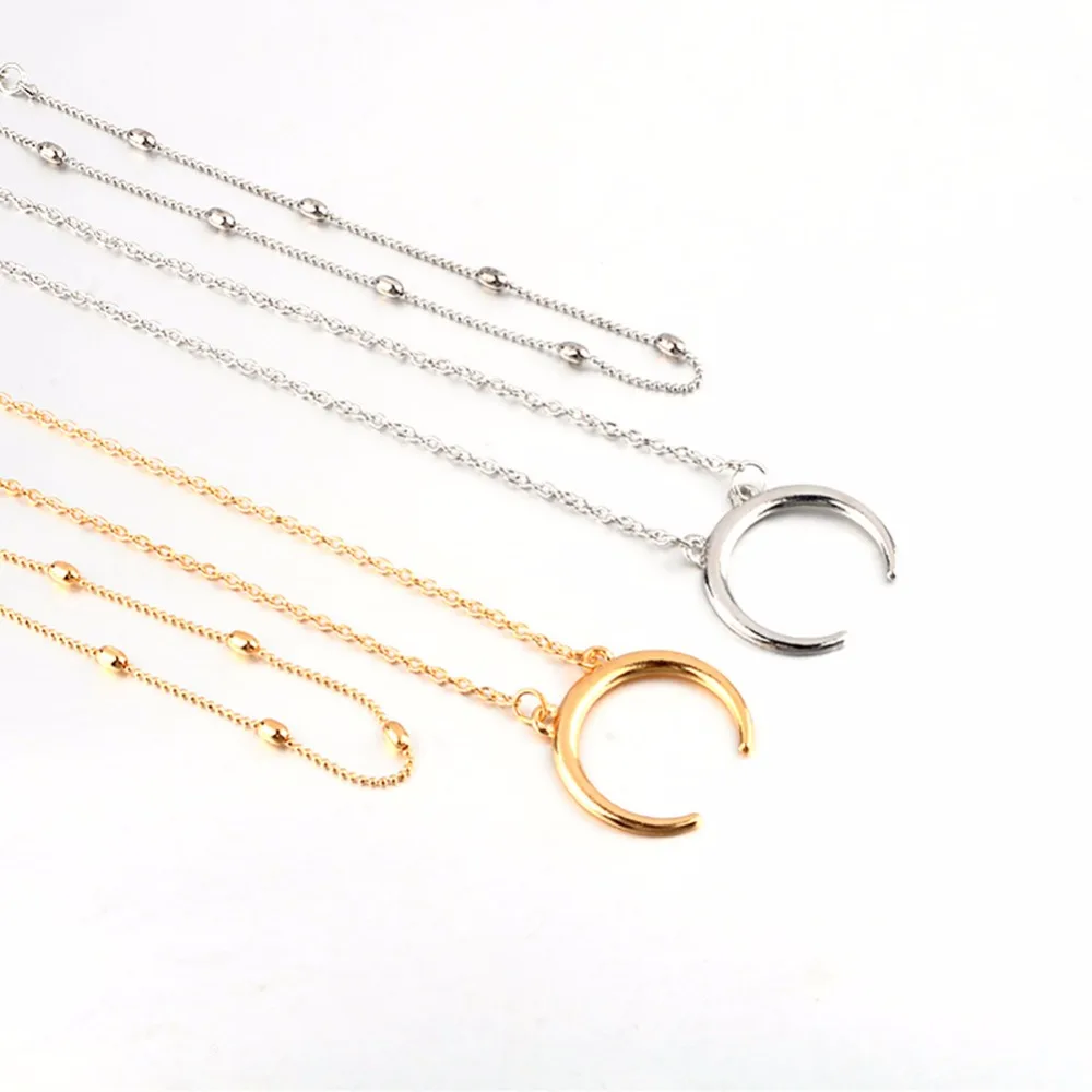 Модное Двухслойное ожерелье чокер в стиле бохо с подвеской виде полумесяца и