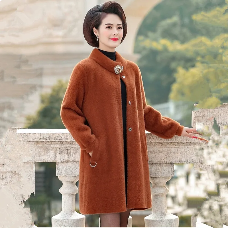 Женская длинная куртка UHYTGF Повседневная теплая из искусственной норки и бархата