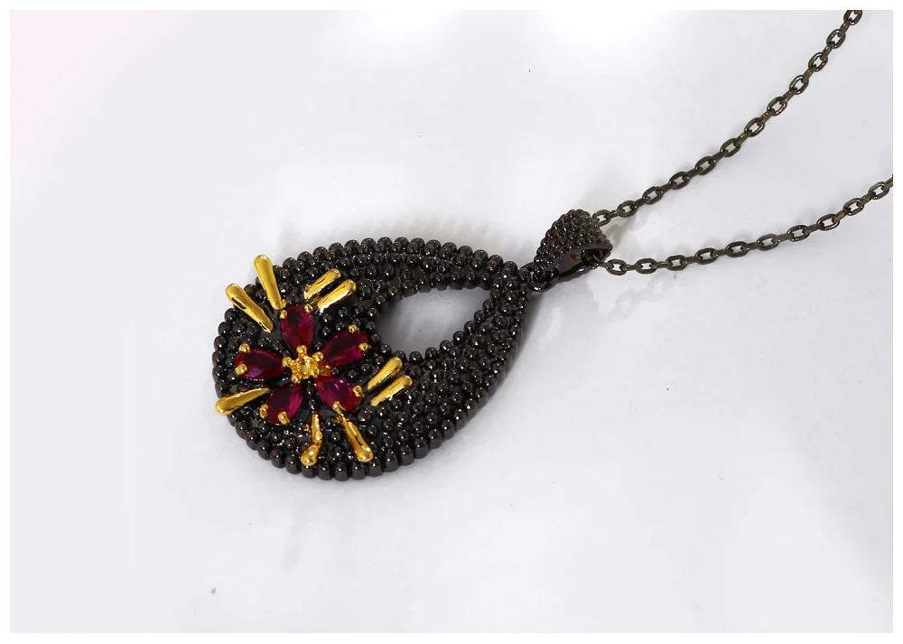 DreamCarnival1989 черный кулон ожерелье Винтаж Нео Готический полый цветок CZ колье Parure Bijoux Femme Прямая WP6485