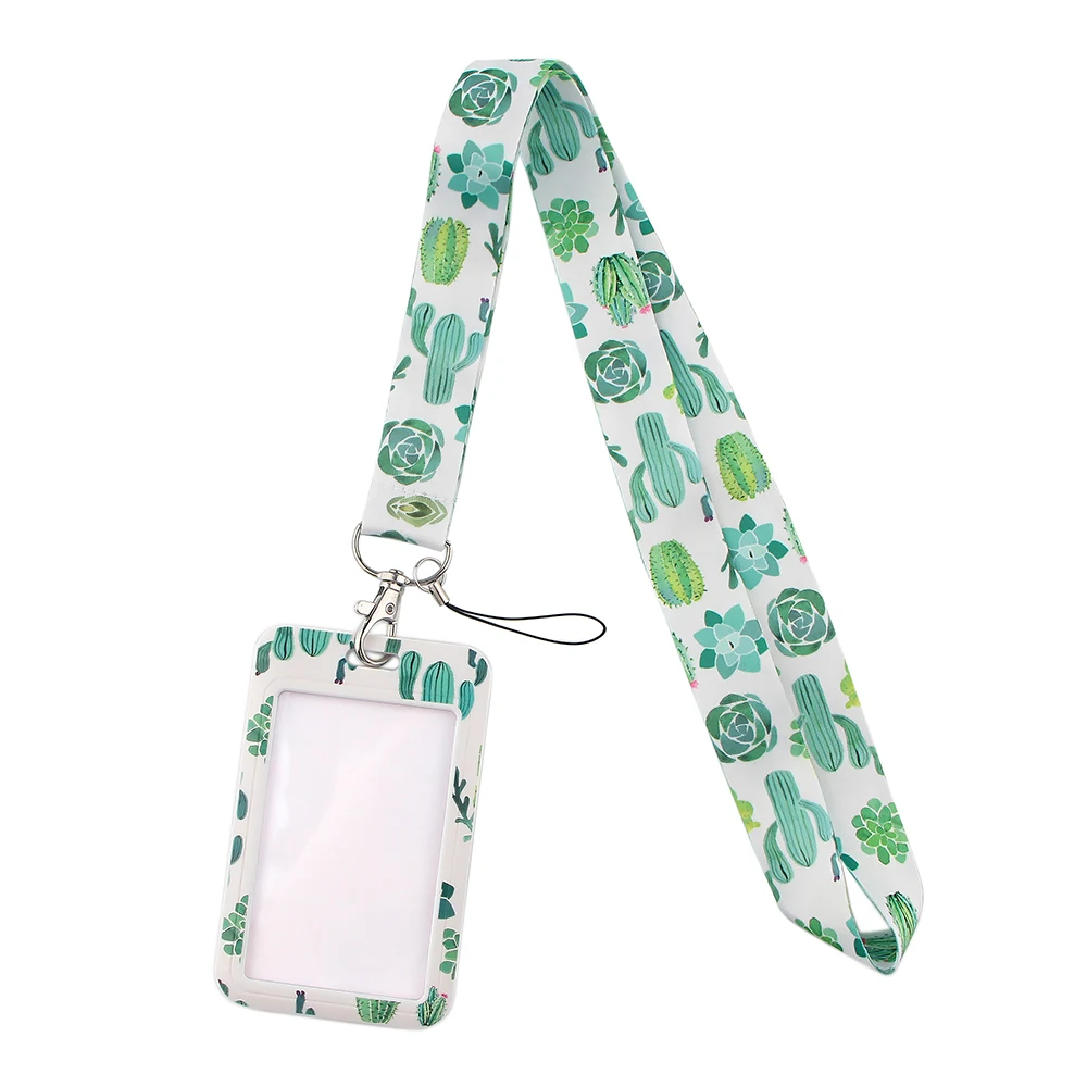 

JF444 Cactus Lanyard ID Badge Holder Car KeyChain ID Card Passport Gym Phone Badge Kids Key Ring Holder Jewelry