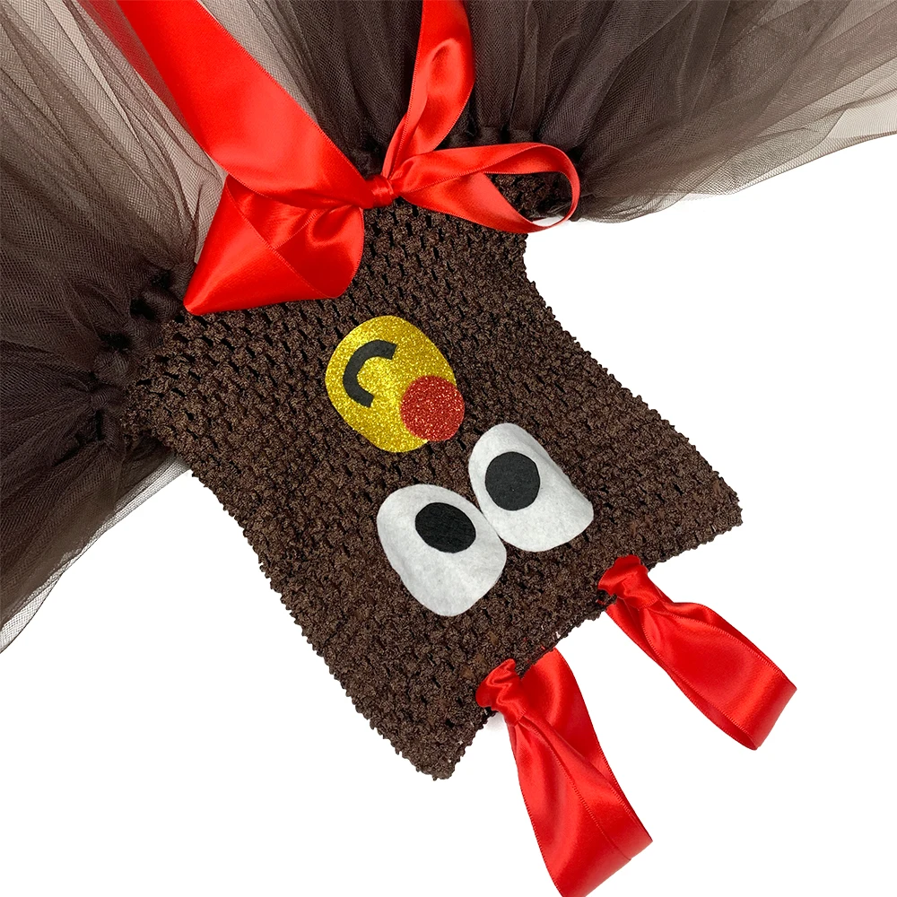 Платье пачка с изображением коричневого оленя рождественское платье для девочек