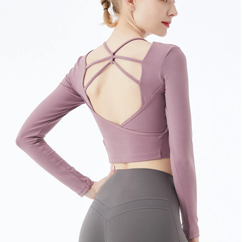 Новый стиль футболка для йоги с лямками на спине одежда фитнеса открытой спиной и