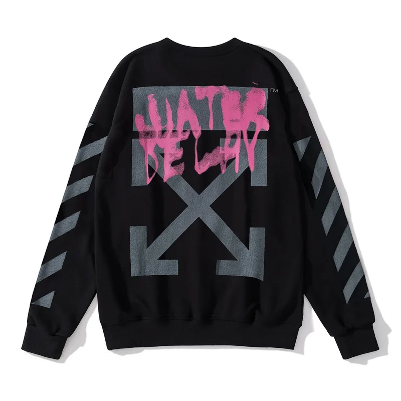 

Autumn and winter 20ss new ow pink slogan graffiti print Pullover round collar sweater