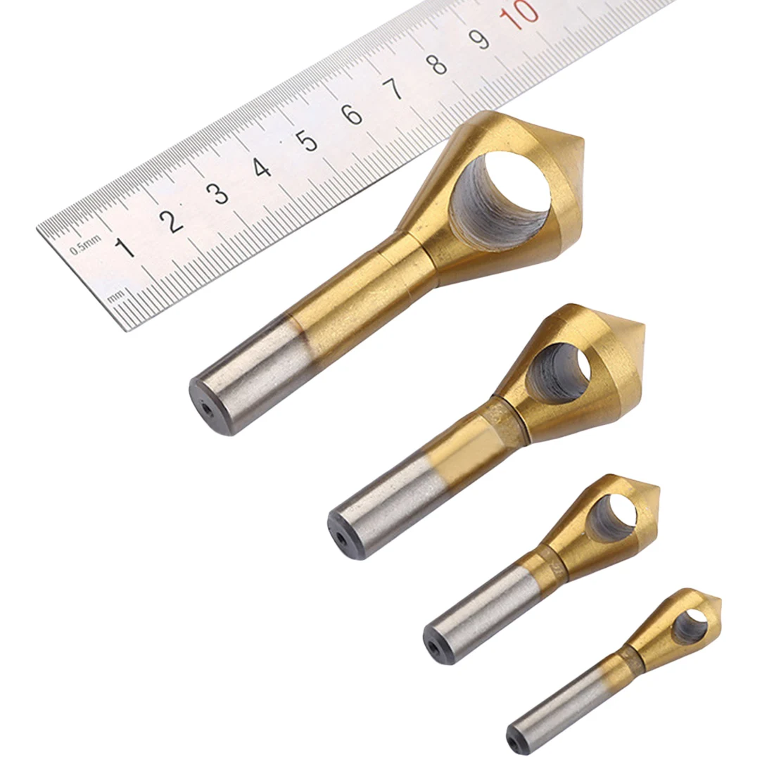 

4 Stuks Set Titanium Countersink Ontbramen Boor Taper Hole Cutter Staal/Aluminium Verzonken Kop Afkanten Gereedschap 2-5 -10-15-