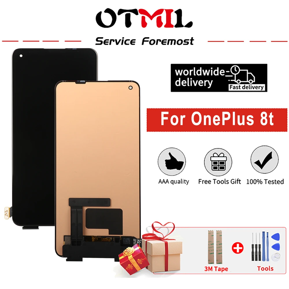 

100% тестирование 6,55 дюйма для OnePlus 8t ЖК-дисплей сенсорный экран Рамка дигитайзер в сборе 8t KB2000 KB2001 KB2003 Замена ЖК-экрана