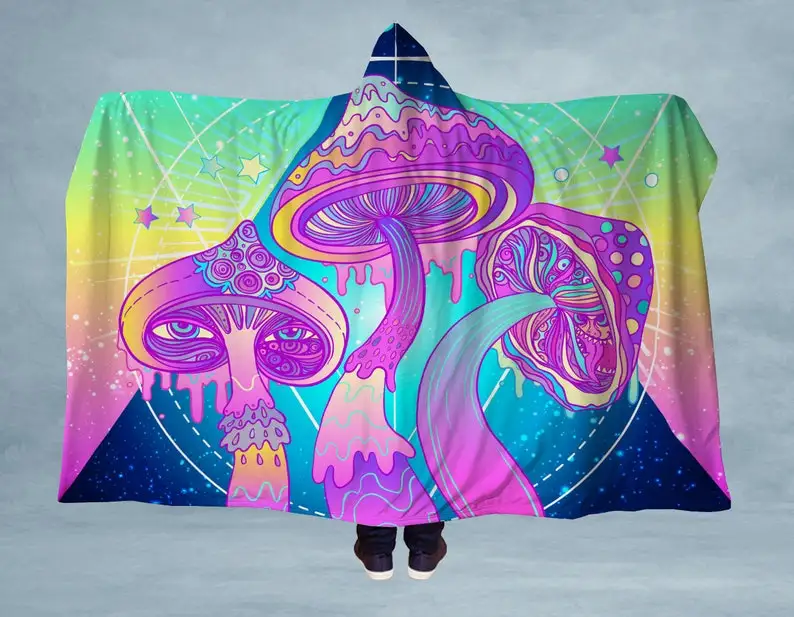 

Hoodie Neon Psychedelic Mushrooms Hooded Sherpa Blanket - Made in the USA