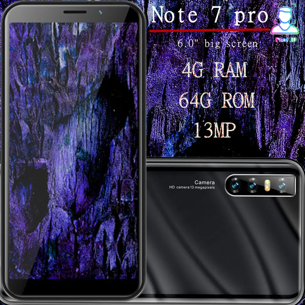 Смартфон Note 7 Pro 4 ядра + 64 ГБ 6 0 дюйма 13 МП Face ID|Смартфоны| |