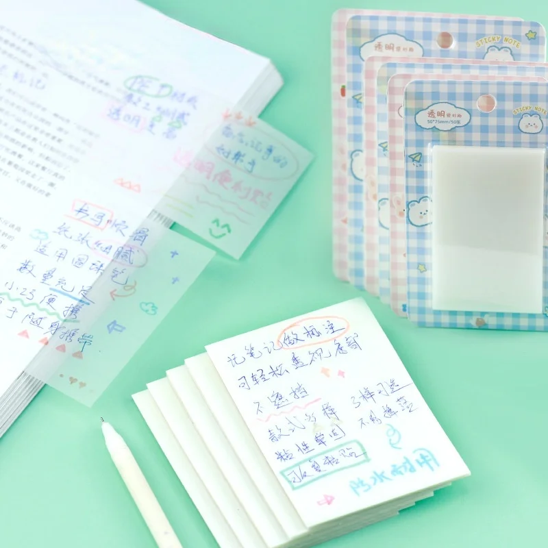 

50 Sheets Transparent sticky notes with scrapes stickers sticky simple and high-value note paper for Student office stationery