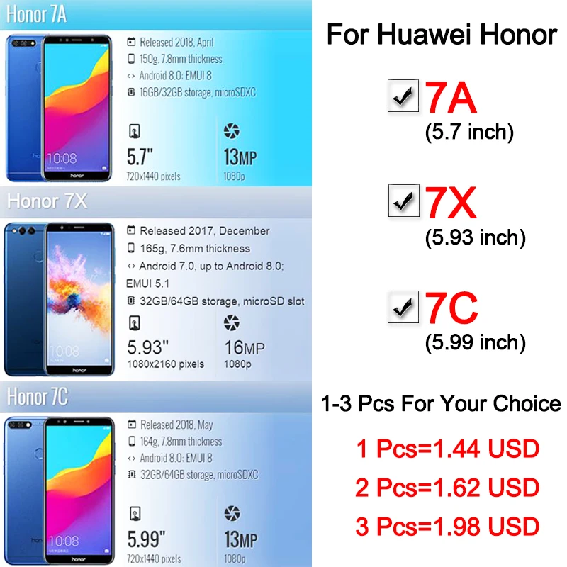 7x protective glass honor 7a for huawei honer 7c screen protector 7 a x c honor7x honor7a tempered glas armor sheet film 1-3 Pcs | Мобильные