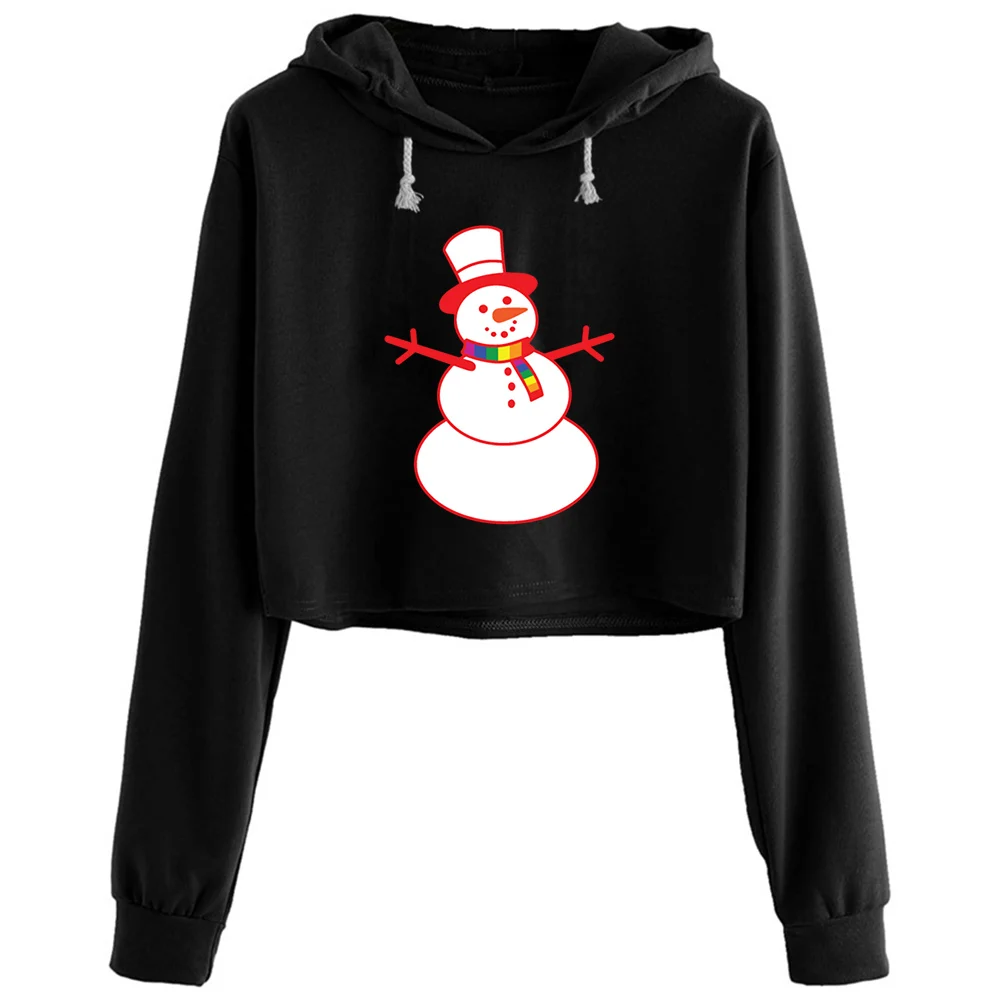 

Gay Snowman Rainbow Scarf Funny Bisexual Lgbt Crop Hoodies Women Goth Grunge Harajuku Anime Pullover For Girls
