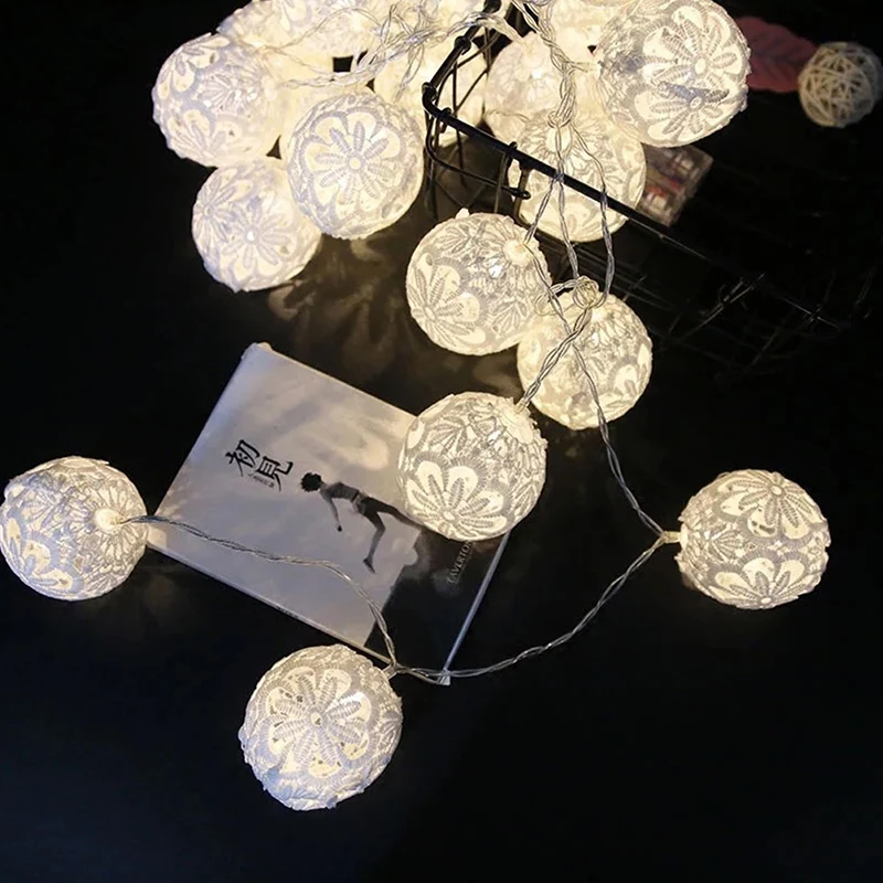 

Pure White Lace LED Ball String Lights Fairy Valentine Wedding Home Party Decor