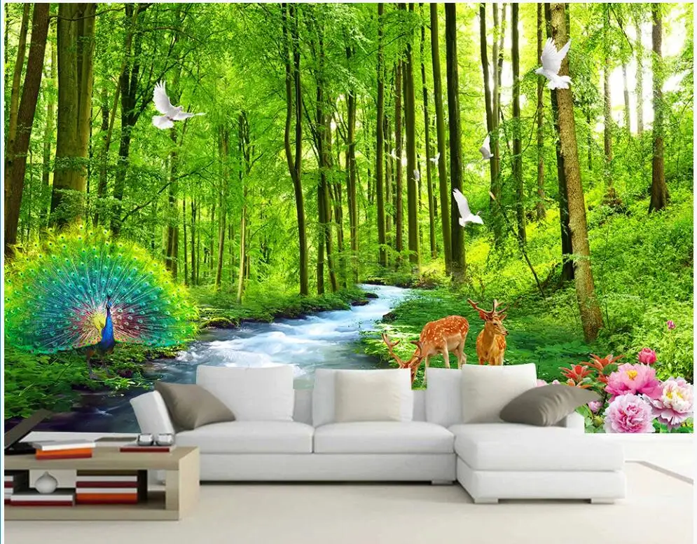 

Custom photo mural 3d wallpaper Forest stream and water scenery tv background living room home decor wallpaper for walls 3 d