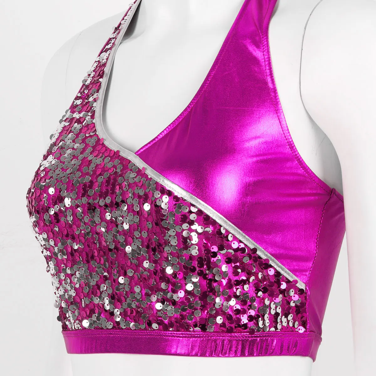 Женские блестящие танцевальные майки с металлическими блестками топы