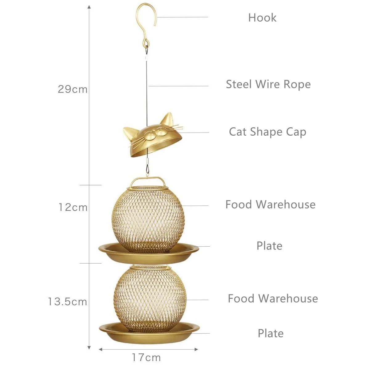 

Bird Feeder Full Metal Crafts Double Cages Creative Garden Furnishings Outdoor Decoration Hanging Retro Cat Shape Bird Feeder