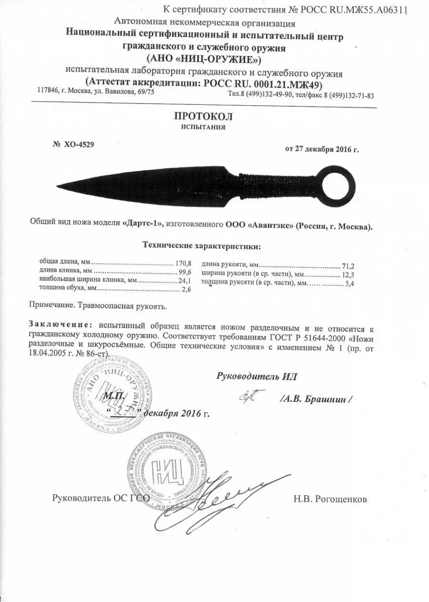 Набор метательных ножей Дартс-1 |