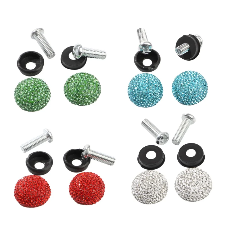 2Pcs/Set Premium Crystal Waterproof Rhinestones License Plate Frame Anti-Theft Screws Caps |