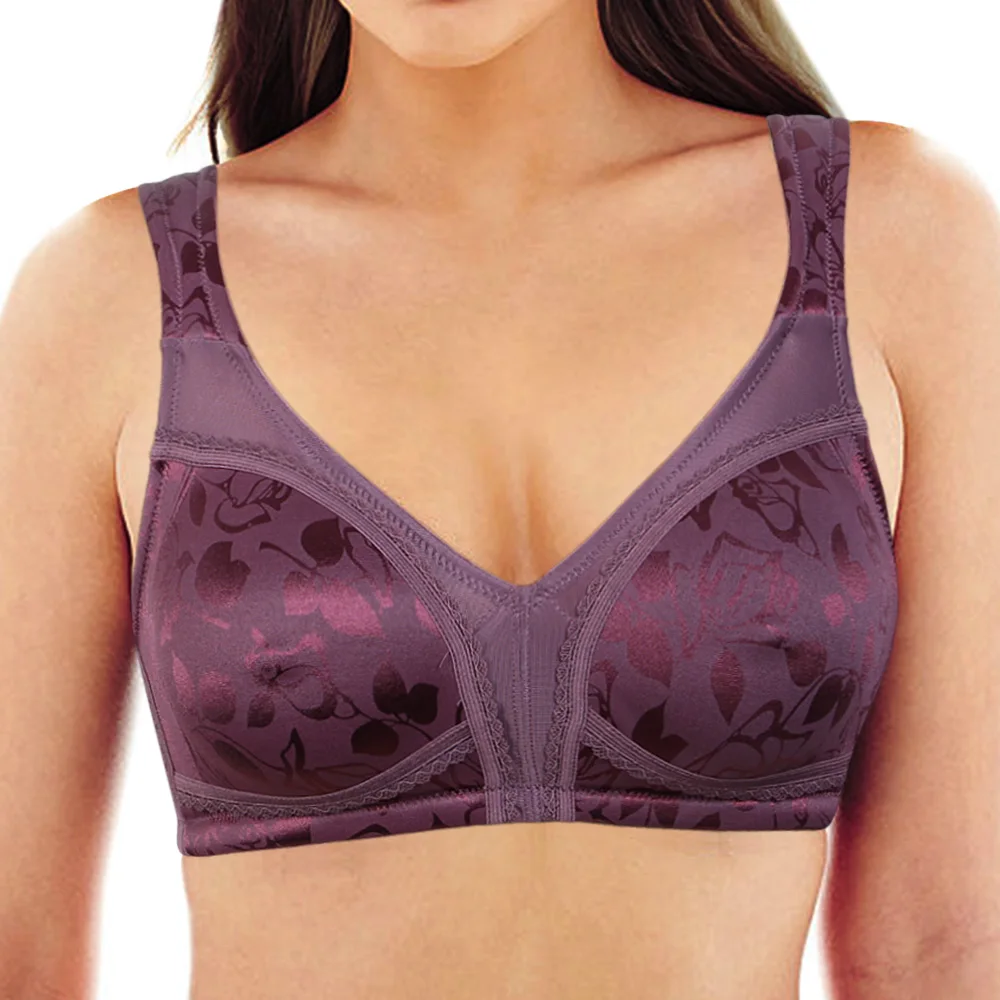 

YANDW Sexy Purple Khaki Bras For Women Ultra Lace Embroidery Bra Plus Size Wireless Unpadded B C D E F G 34 36 38 40 42 44 46