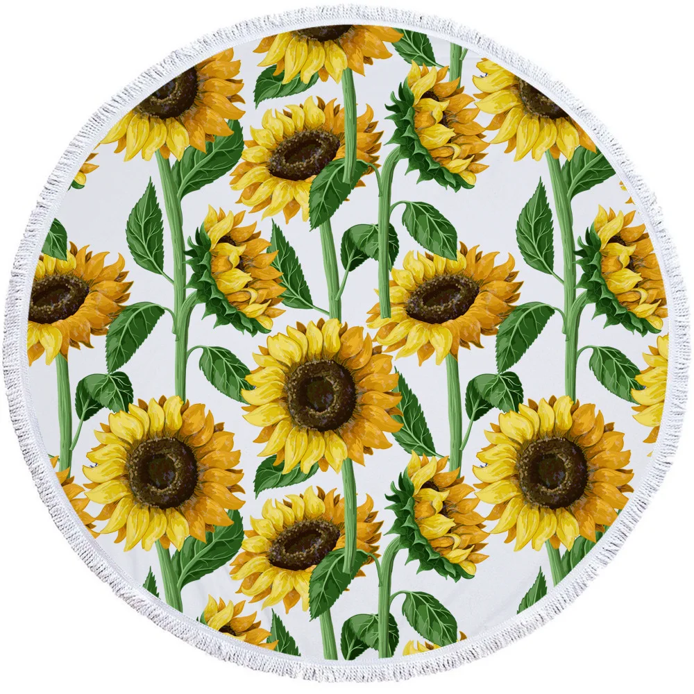 

Sunshine Sunflowers Beach Towels Round Microfiber Fabric Sunflower Printing Towel Bath Swimming Sitting Picnic Mats Gifts