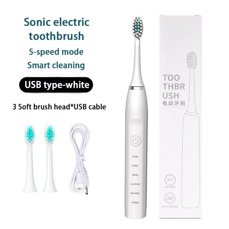 

Electric Toothbrush Couple Ultrasonic Adult Rechargeable Soft Hair Automatic Waterproof 3 Brush Head Travel Set