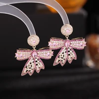 ajc womens earrings heavy heavy micro set pink zircon charm dinner retro three dimensional bow earrings