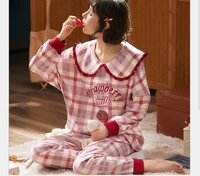 women lovely sweet strawbeery sleepwear autumn cute cartoon print long sleeve pajama set