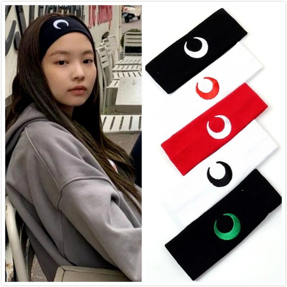 

1 pc kpop Jennie New Moon Fashion Headband Elastic Hair Bands Soft Women Sport Yoga Hairband Girls Dance Headwrap Blink