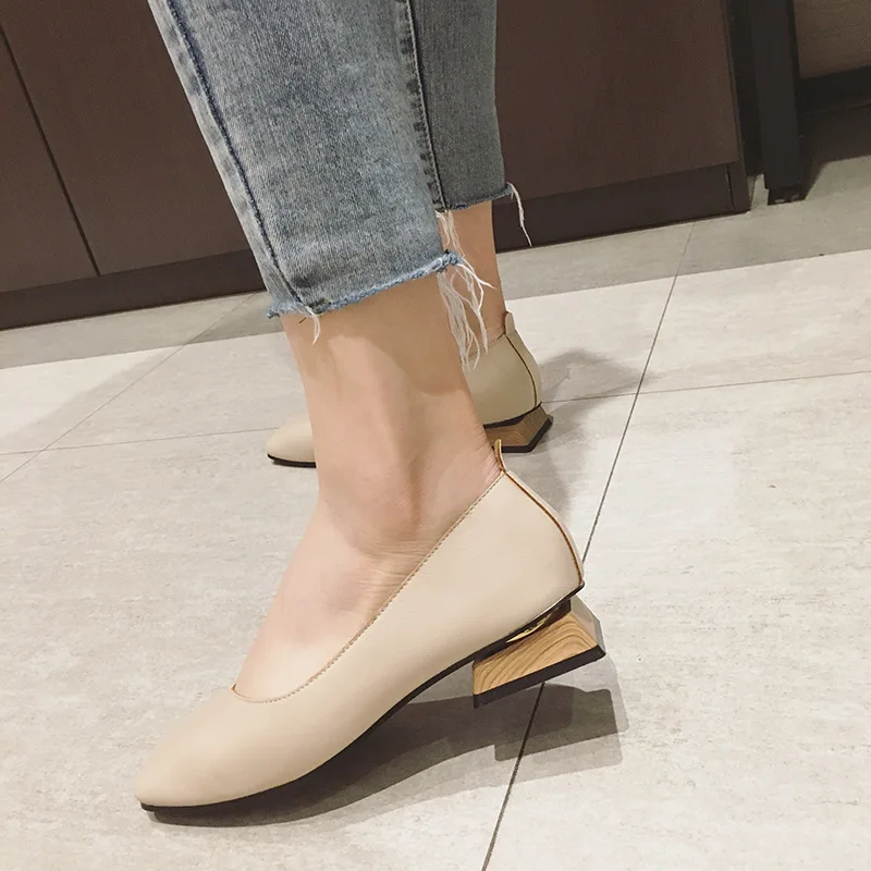 

comemore New Spring Flats Shoes Women Wooden Low Heel Ballet Square Toe Shallow Shoe Slip On Loafer big size zapatos de mujer