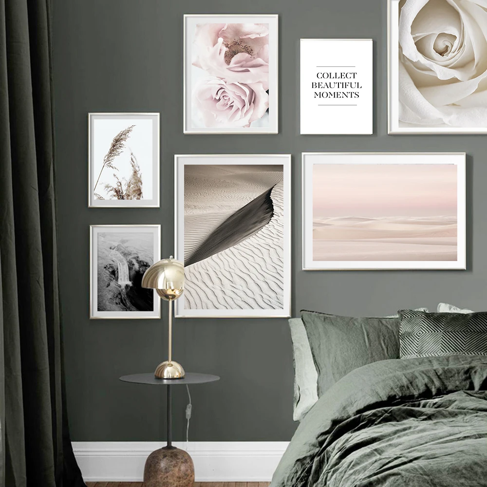 Пейзаж пустынный настенный художественный холст Картина Розовые цветы плакаты и