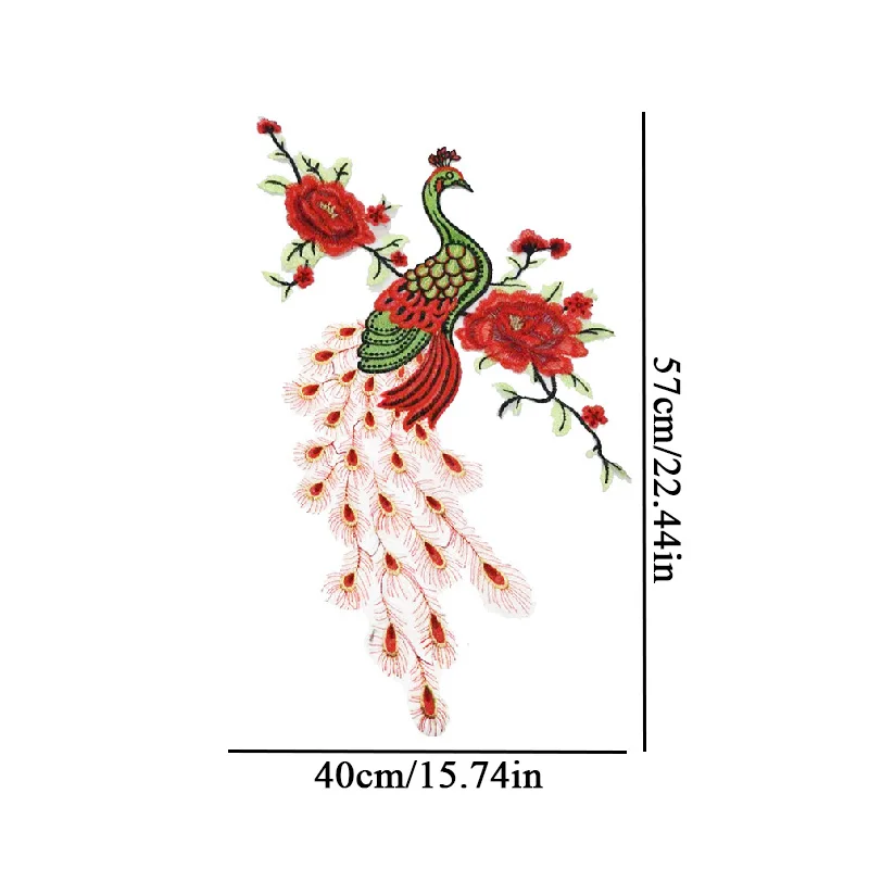 

1pc Retro Fashion Embroidery Color Large Peacock Peony Flower Gauze Stickers Patch Boutonniere On Dress Clothes Accessory DIY