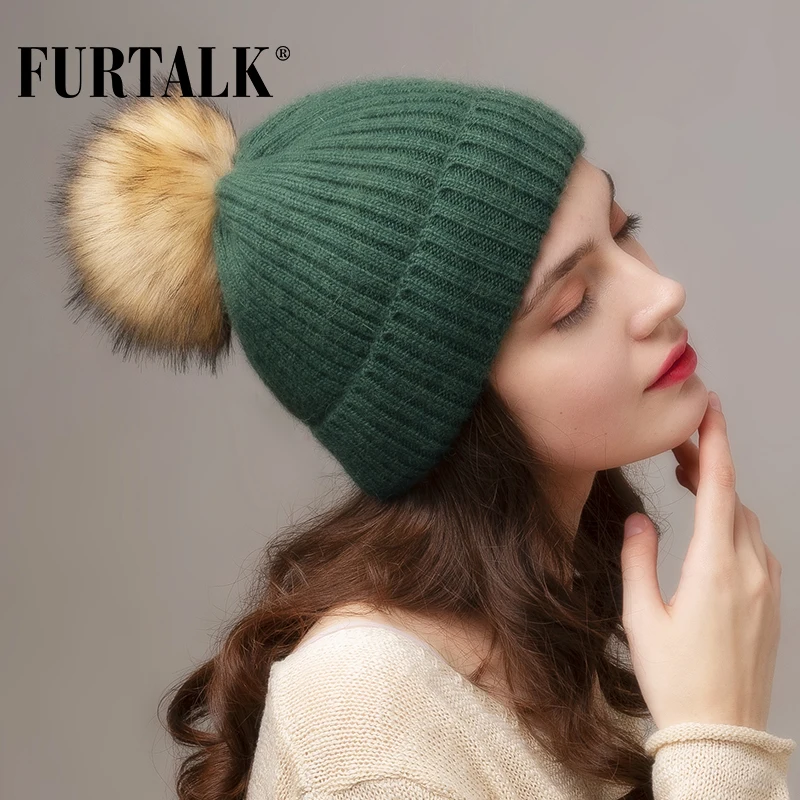 FURTALK зимние шапки из кроличьего меха для женщин Шапка-бини теплая шапка