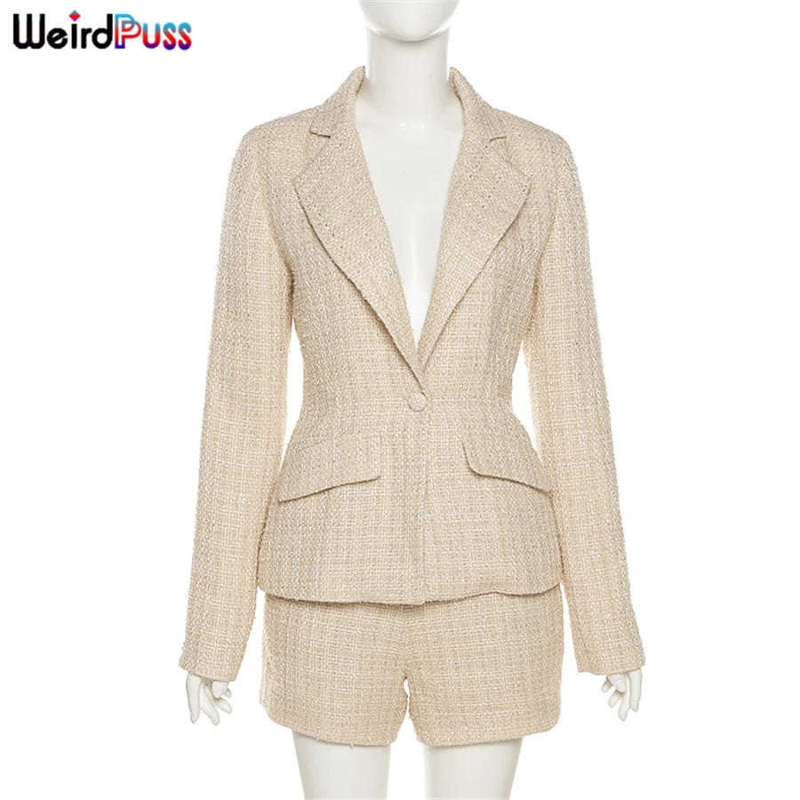 

Weird Puss Casual Two Piece Sets Women Classic Single Button Blazer+Shorts Matching Suit Autumn Slim Fashion Office Lady Outfits