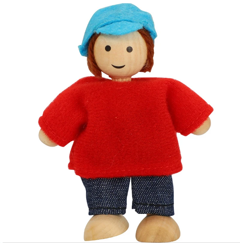 

New 6Pcs Wooden Jointed Dolls Happy Doll Family Miniature Toy Children Muppet Pretend Toys Story-telling Dressed Characters