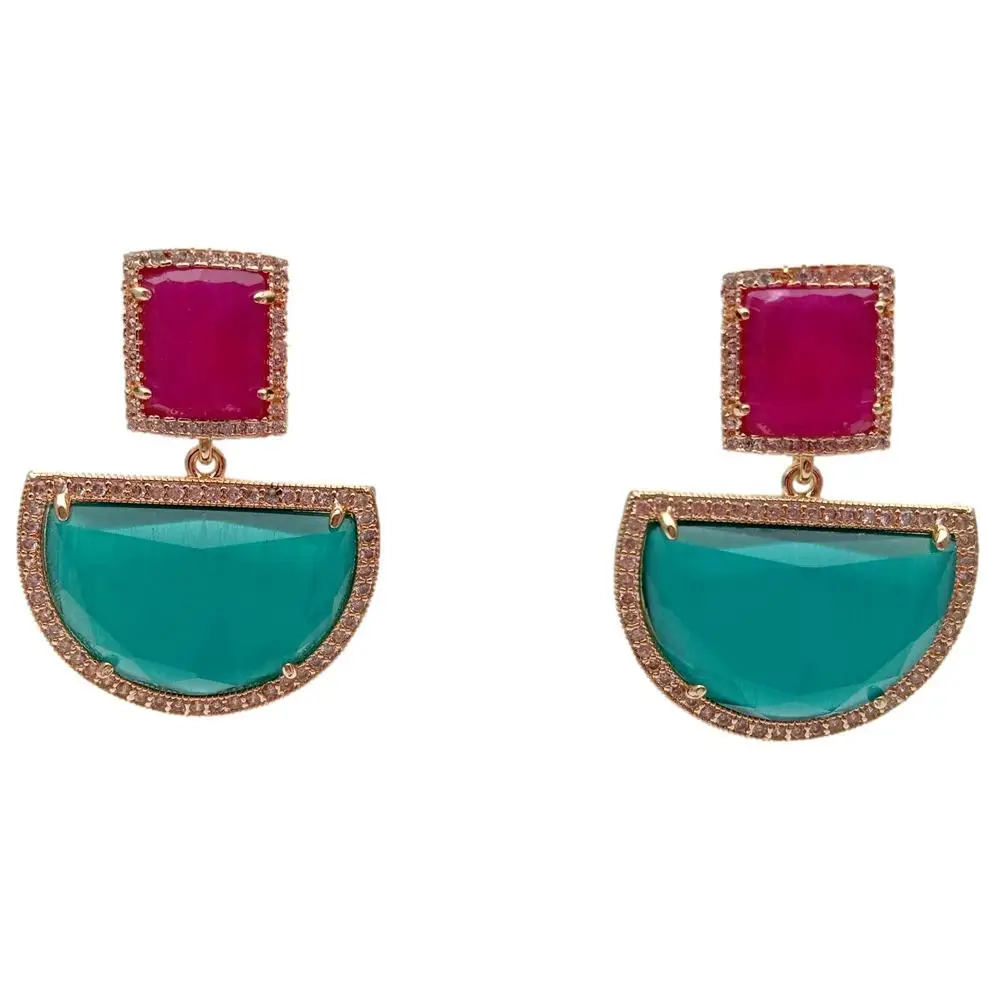 Y.YING полукруглые серьги-гвоздики в форме кошачий глаз зеленая фуксия