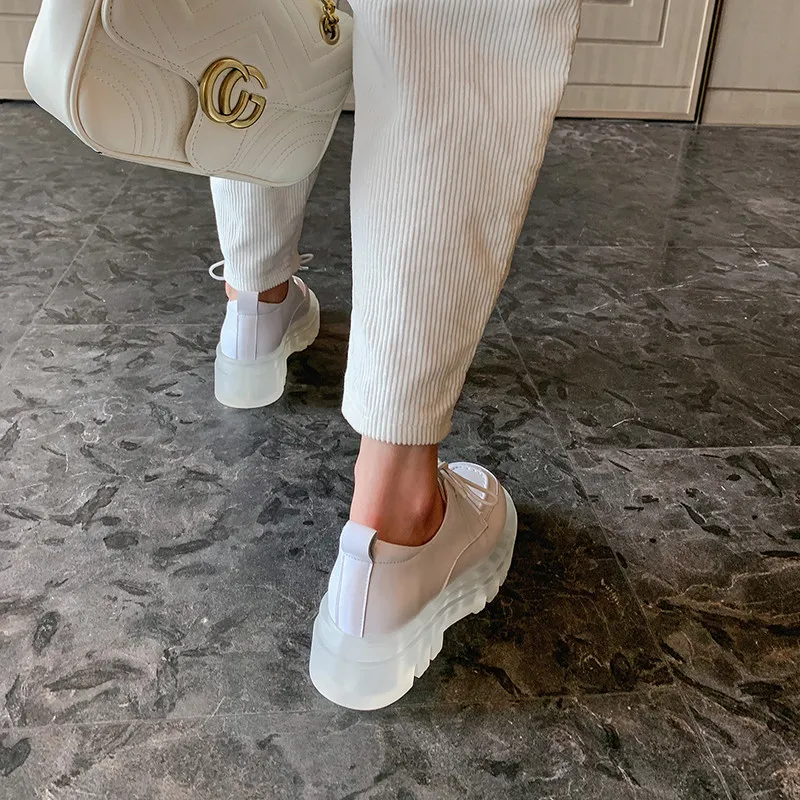 

Vintage Genuine Leather Platform Shoes For Women Fashion Newest Autumn Chunky Heels Pumps Night Club Basic Shoes Woman