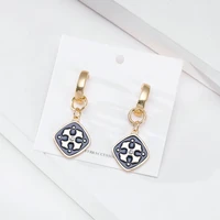 new retro temperament earrings simple alloy earrings geometric square hand painted dripping hollow female earrings wholesale