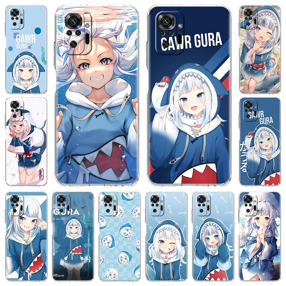 

Phone Case For Xiaomi Poco X3 NFC M3 F3 Redmi Note 9S 9 8 10 Pro 7 8T 9C 9A 8A K40 Clear Cover Anime Gawr Gura Hololive shark