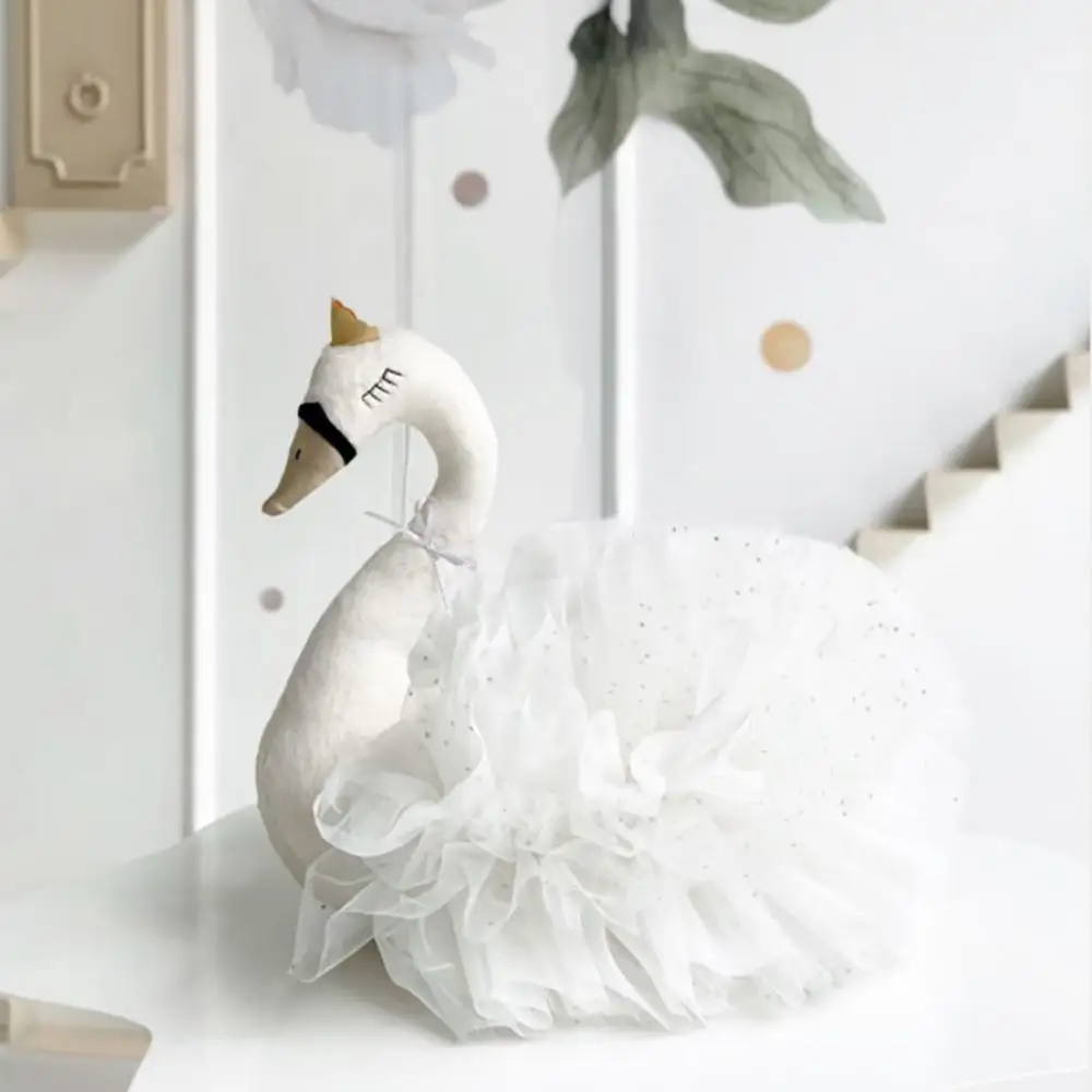 

HOTCute Gooses Duck Stuffed Doll Soft Animal Ballet Swan with Crown Kids Gift Toy