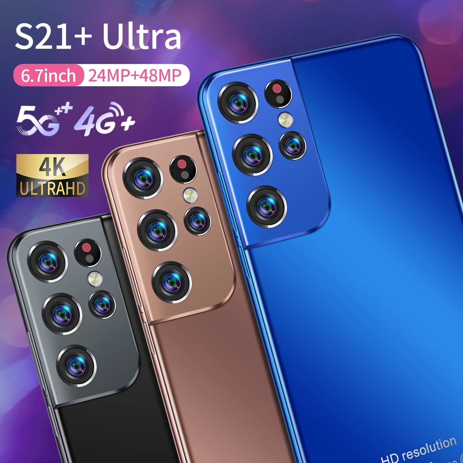 

2021 6.7inch S21+ Ultra Cell Phones Unlocked 24MP+48MP MTK6889 6500mAh 5G Global Version Smartphones Android 10 16 GB 512 GB