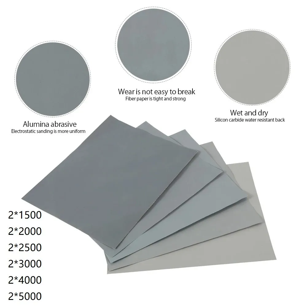 

12Pcs Wet And Dry Sandpaper 1500/2000/2500/3000/4000/5000 Grit For Polishing Metal Glass Wood Products Sanding Paper