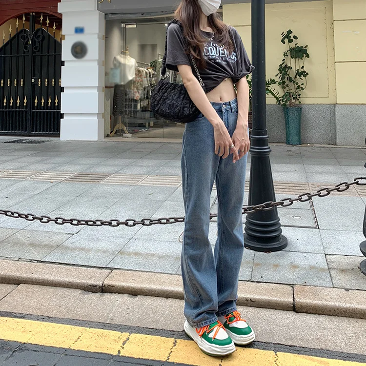 Штаны для девушек дизайнерские тонкие джинсы с высокой талией женские осенние