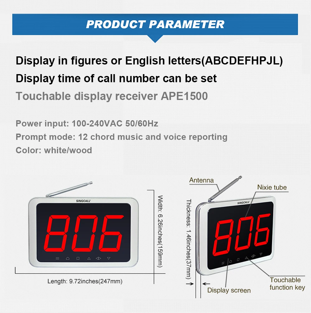 Беспроводная система вызова SINGCALL дисплей для беспроводной клавиатуры звонок