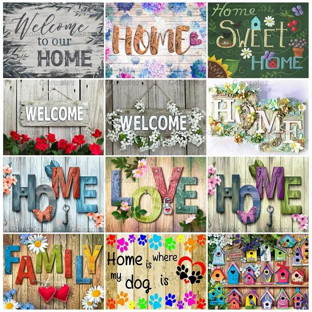 

5D Diy Embroidery Diamond Painting Welcome To Home Pictures Full Drill Scenery Cross Stitch Art Mosaic Wall Decoration Gifts