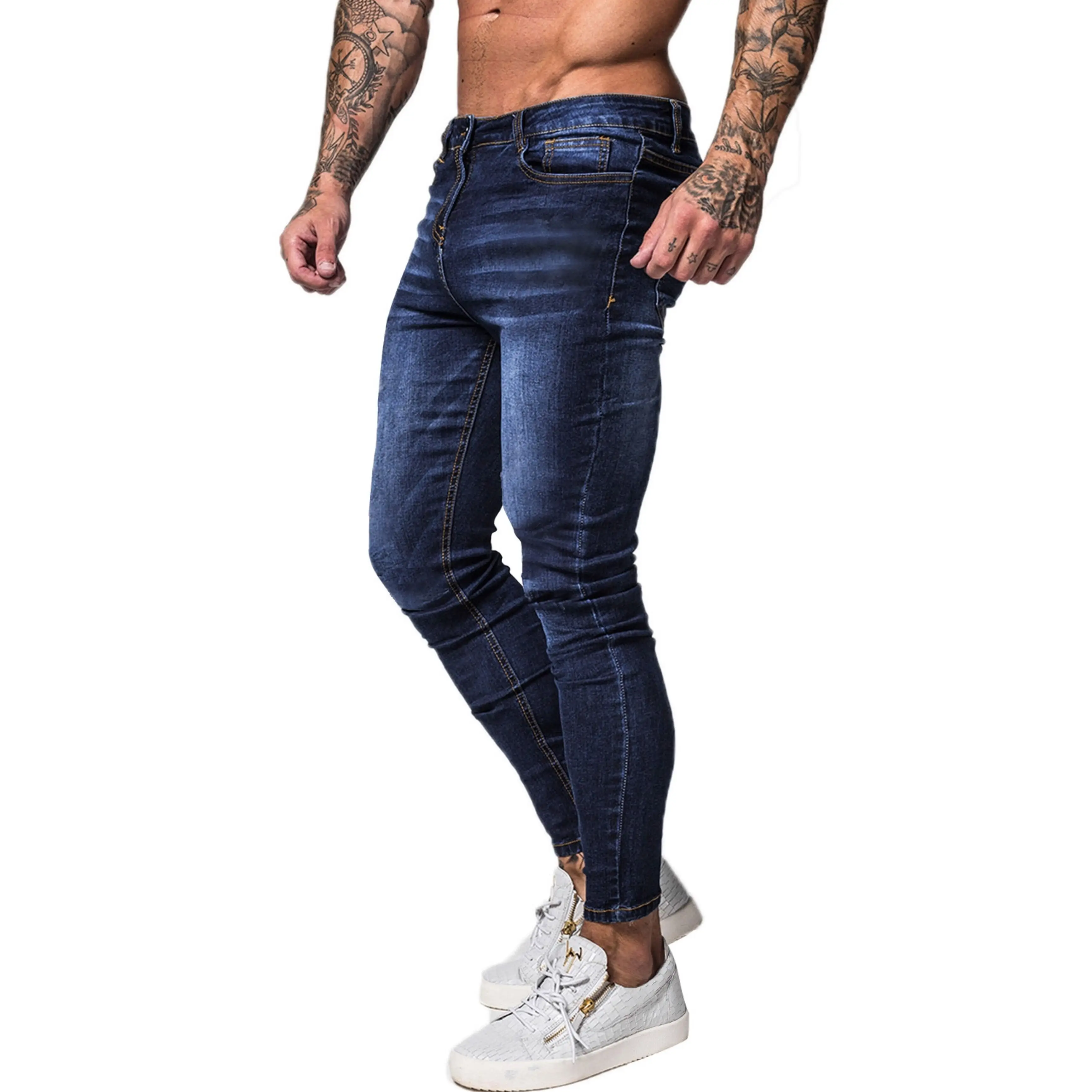 

GINGTTO Blue Brand Jeans Men Slim Fit Super Skinny Jeans for Men Hip Hop Street Wear Skinny Leg Fashion Stretch Pants zm121